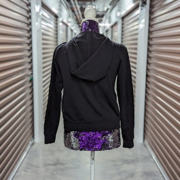 Forever 21 Black Sequins Front Zip Up Hoodie Sweater Jacket - Picture 7 of 10